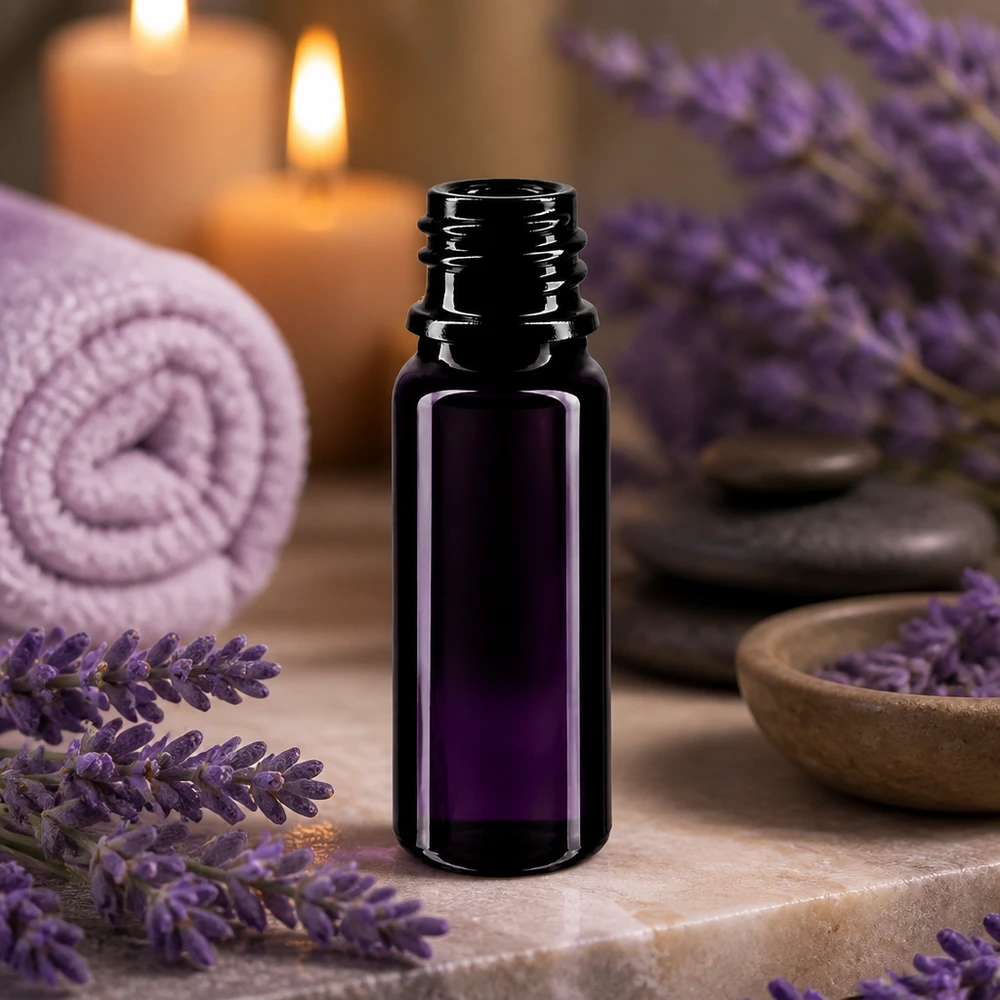 Violettglas Flasche 10ml DIN 18 (Mironglas) Elegante schwarze Mironglas Flasche 10ml mit schmalem Hals für präzise Dosierung