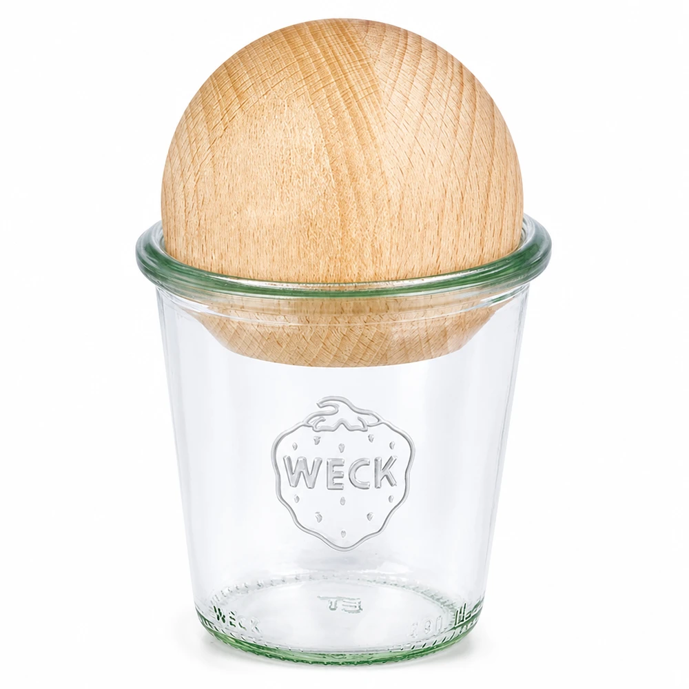 WECK Sturzglas 290ml RR80 mit Buchenkugel Holzdeckel Einmachglas transparent
