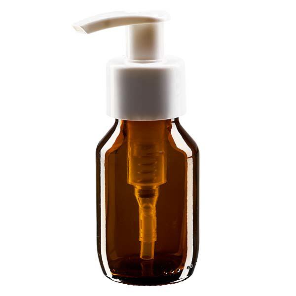 50ml Medizinflasche braun, mit Dispenserpumpe weiß ApoGlas 50ml Medizinflasche braun, mit Dispenserpumpe weiß ApoGlas