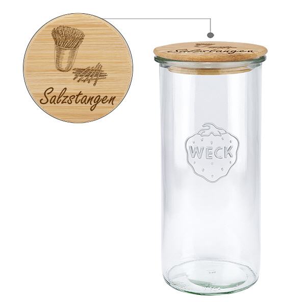 Holzdeckelset "Salzstangen" mit WECK Glas 1500ml Holzdeckelset "Salzstangen" mit WECK Glas 1500ml