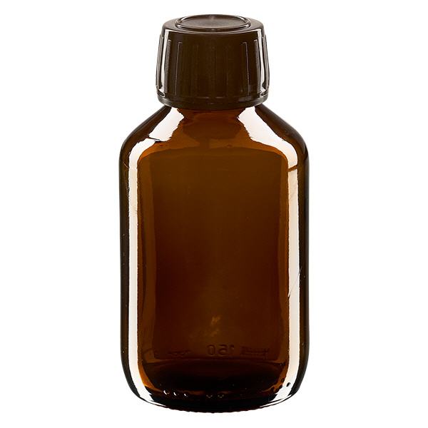 150ml Medizinflasche braun, Verschluss braun mit Originalitätsring ApoGlas
