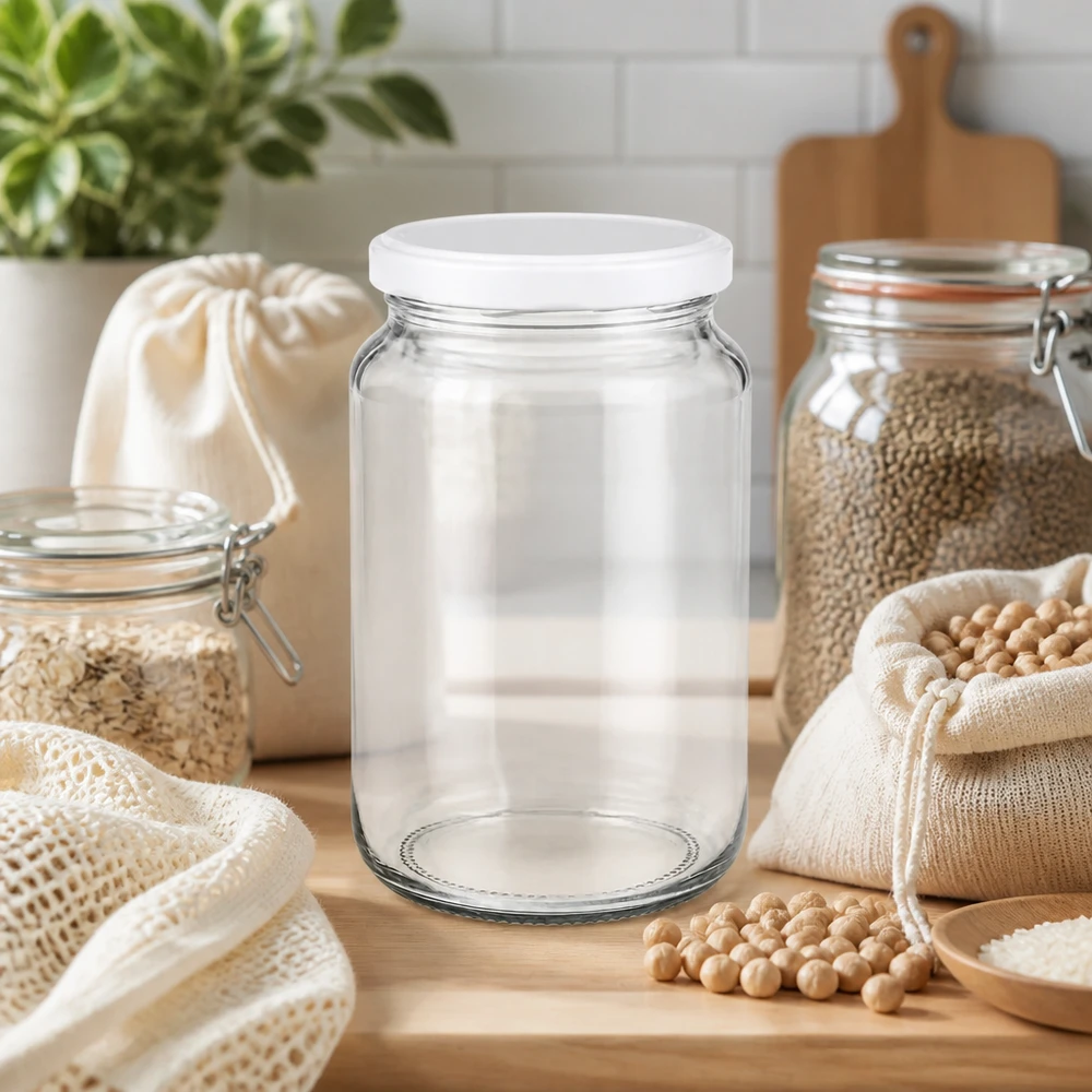 382ml Rundglas mit BasicSeal Deckel weiß UNiTWIST 382ml UNiTWIST Rundglas mit BasicSeal Deckel in Zero-Waste Küche mit nachhaltigen Vorratsgläsern und Hülsenfrüchten
