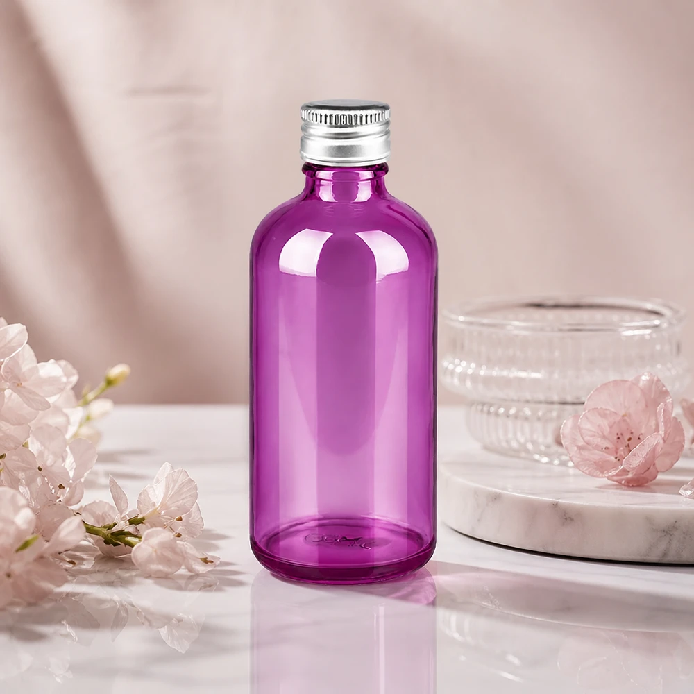 100ml Flas. 11mm Schraubverschluss Alu-Silber Standard PurpleLine. UT18/100 Kleine 100ml Glasflasche in leuctendem Violett perfekt für Reisegrößen und Proben