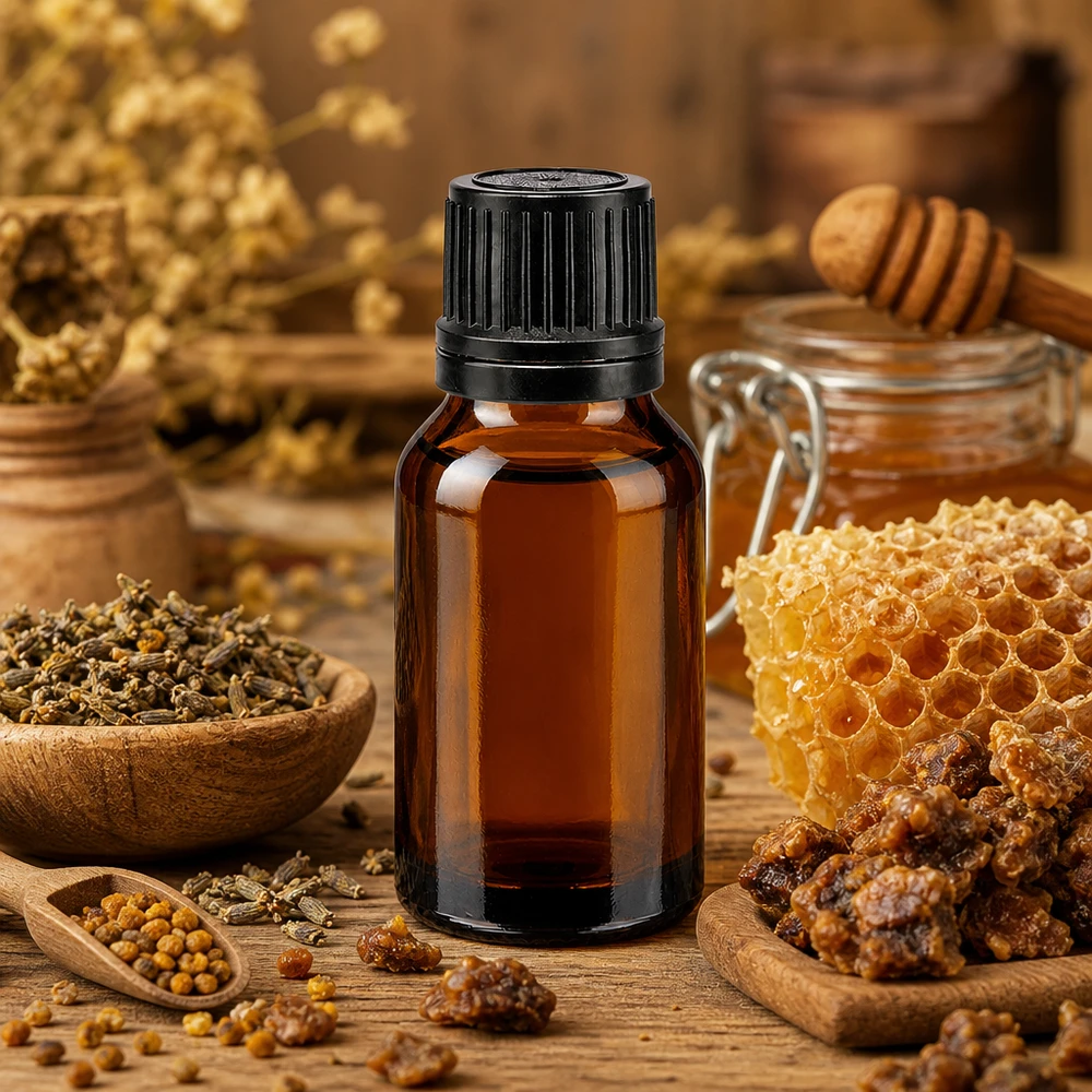Apothekenflasche braun 15ml Schraubverschluss schwarz Giessring Originalitätsverschluss Lichtschutz-Braunglasflasche 15ml für Naturheilmittel mit Propolis Bienenwachs und Kräutern