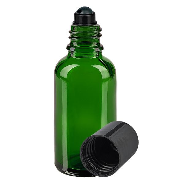 Apothekenflasche grün 30ml Roll-On Verschluss schwarz Apothekenflasche grün 30ml Roll-On Verschluss schwarz