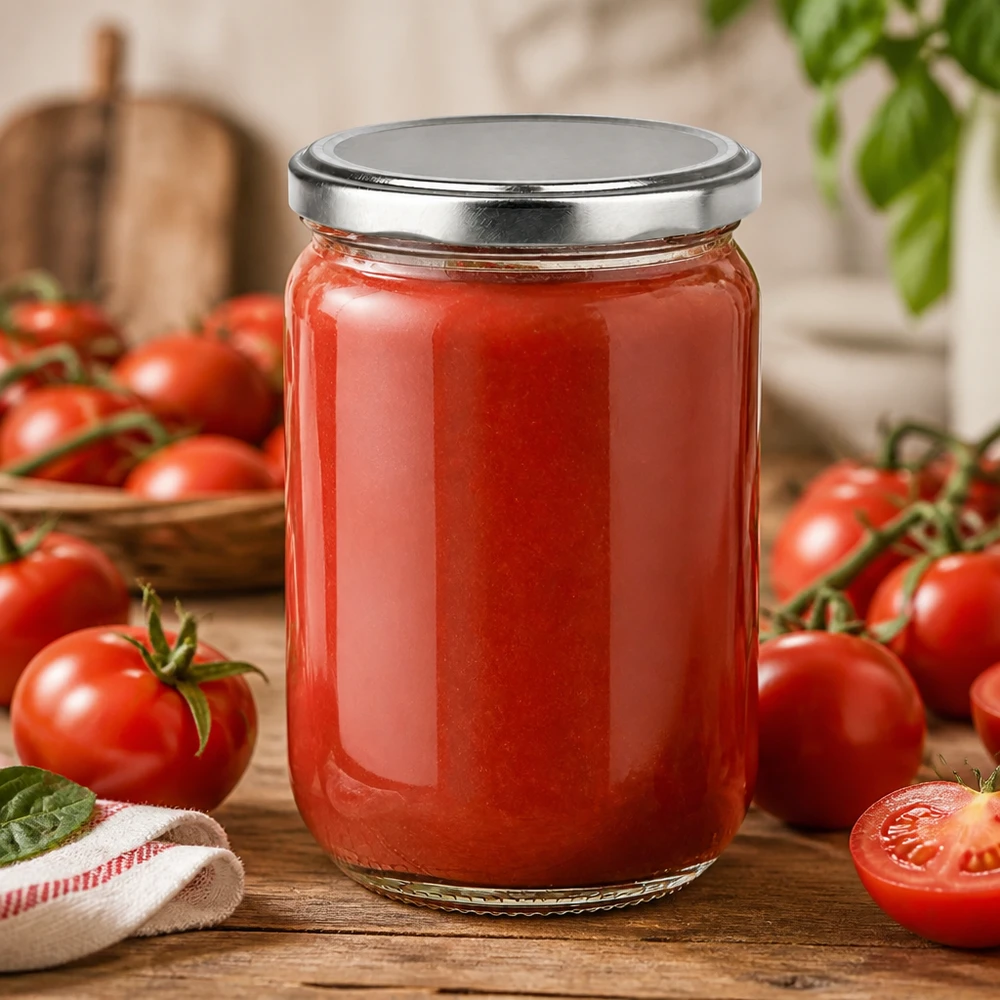 UNiTWIST 555ml Rundglas zum Einkochen von Tomatensauce mit BasicSeal Deckel silber