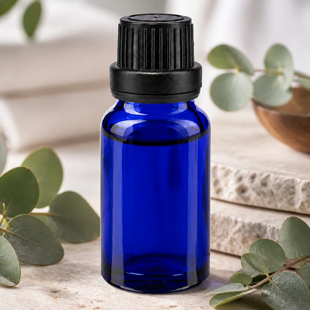 Apothekenflasche blau 10ml Tropfverschluss Giessring 2mm schwarz Originalitätsverschluss Kleine blaue Apothekerglasflasche 10ml mit 2mm Tropfeinsatz und kindersicherem Verschluss