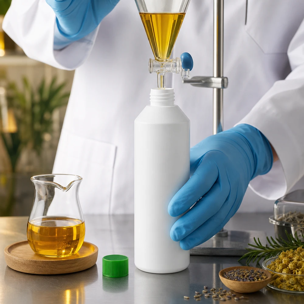 HDPE Apothekerflasche 250ml weiß mit grünem SV geeignet für Öle Kräuterextrakte und Naturkosmetik