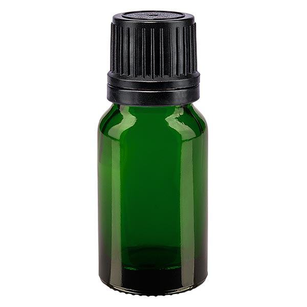 Apothekenflasche grün 10ml Tropfverschluss Giessring 1mm schwarz Originalitätsverschluss