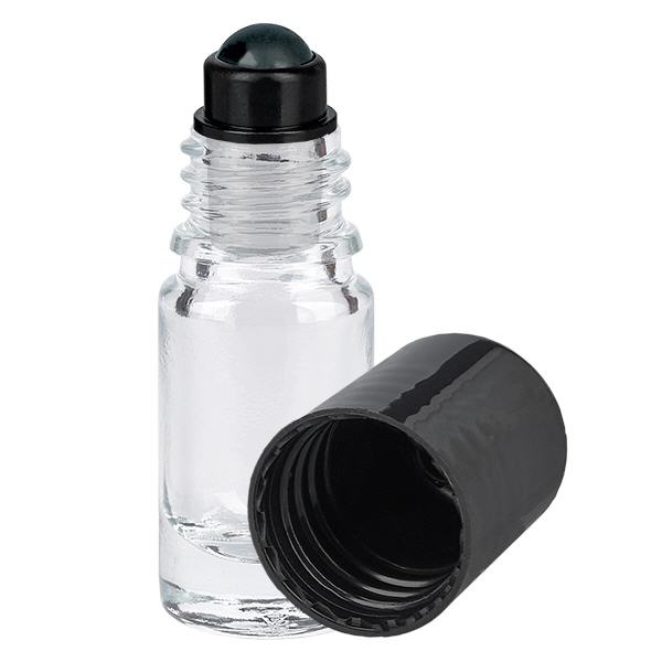Apothekenflasche klar 5ml Roll-On Verschluss schwarz Apothekenflasche klar 5ml Roll-On Verschluss schwarz