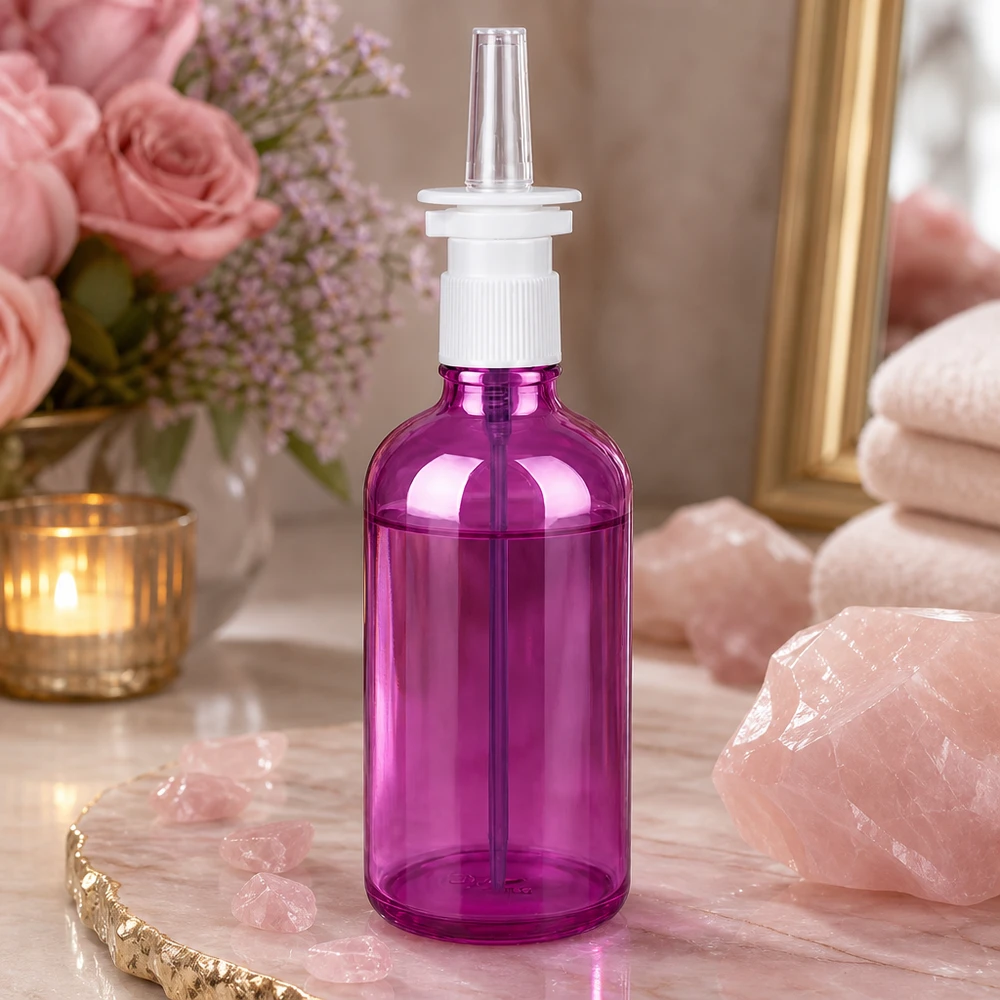100ml Nasensprayflasche weiß/transparent Standard PurpleLine UT18/100 Transparente violette 100ml Sprayflasche mit Standard Sprühaufsatz für flüssige Nasenmedikamente