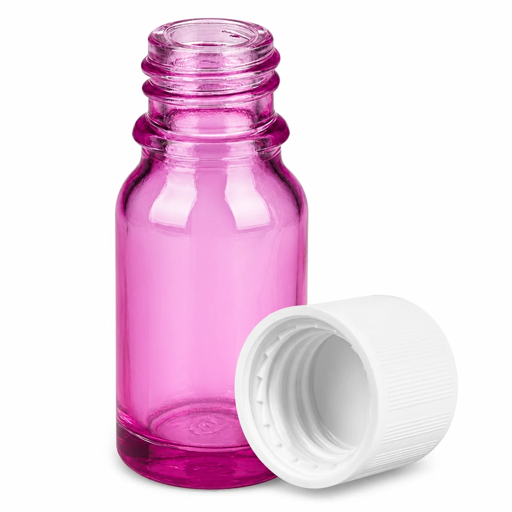 10ml Flasche 11mm Schraubverschluss weiß Standard Kindersicher PurpleLine UT18/10 10ml SV-Flasche in lila Glas mit weißer Kappe ideal für Parfümproben und Duftessenzen