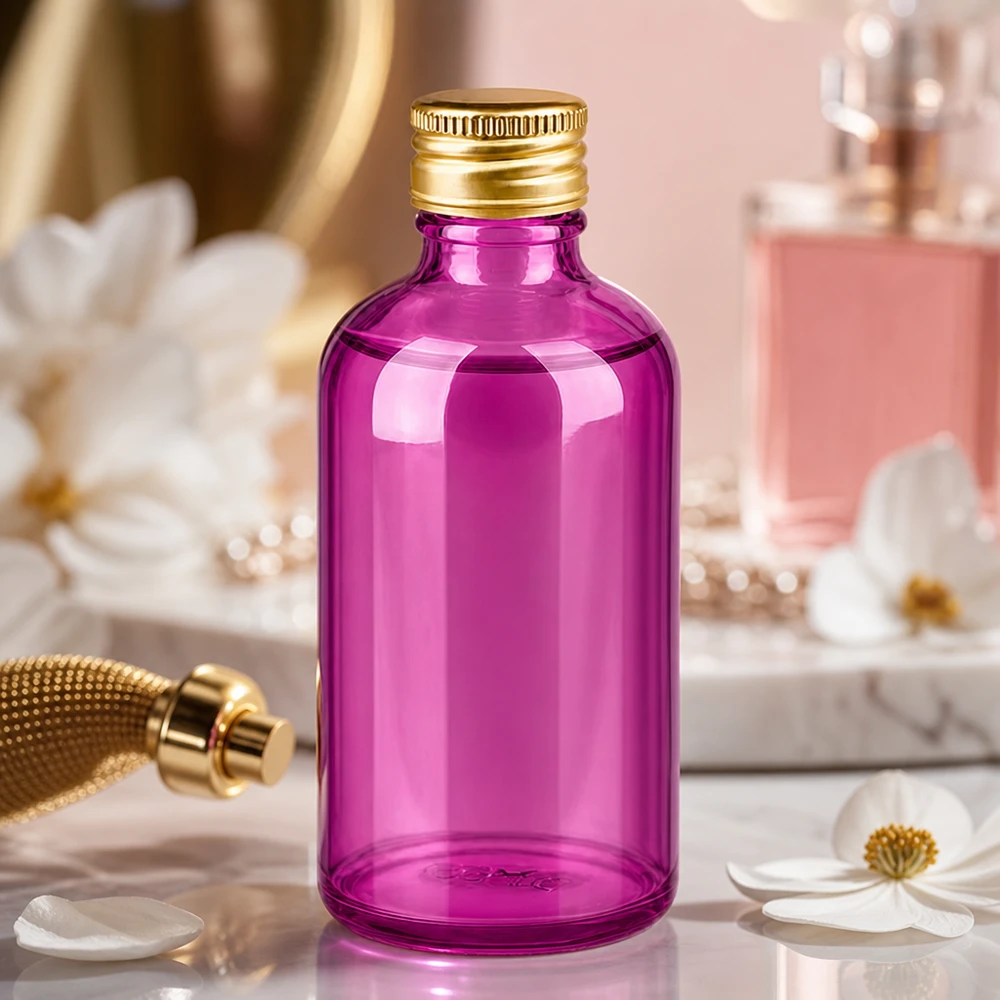 100ml Flasche 11mm Schraubverschluss Alu-Gold Standard PurpleLine. UT18/100 100ml Braunglas-Alternative in Purple mit kindersicherem Verschluss für pharmazeutische Lösungen