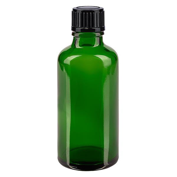 Apothekenflasche grün 50ml Tropfverschluss 1mm schwarz Standard Apothekenflasche grün 50ml Tropfverschluss 1mm schwarz Standard