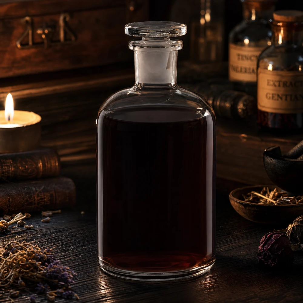 Rundschulterflasche 500ml klar Enghals Glasstopfen Dekorative Apothekerflasche 500ml klar mit Enghals ideal für Naturheilkunde und Kräutermedizin