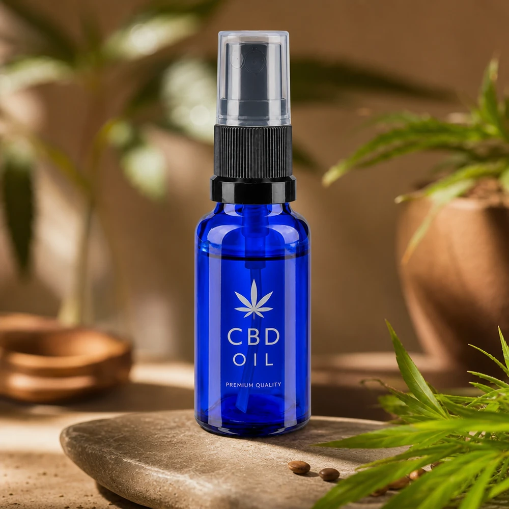 Blaue 20ml Glasflasche mit Feinstzerstäuber geeignet für ätherische Öle und Seren