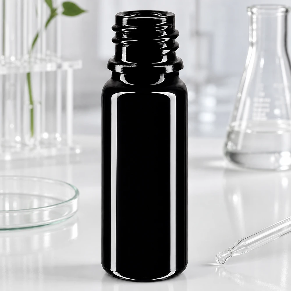 Elegante schwarze Mironglas Flasche 10ml DIN 18 für professionelle Anwendungen
