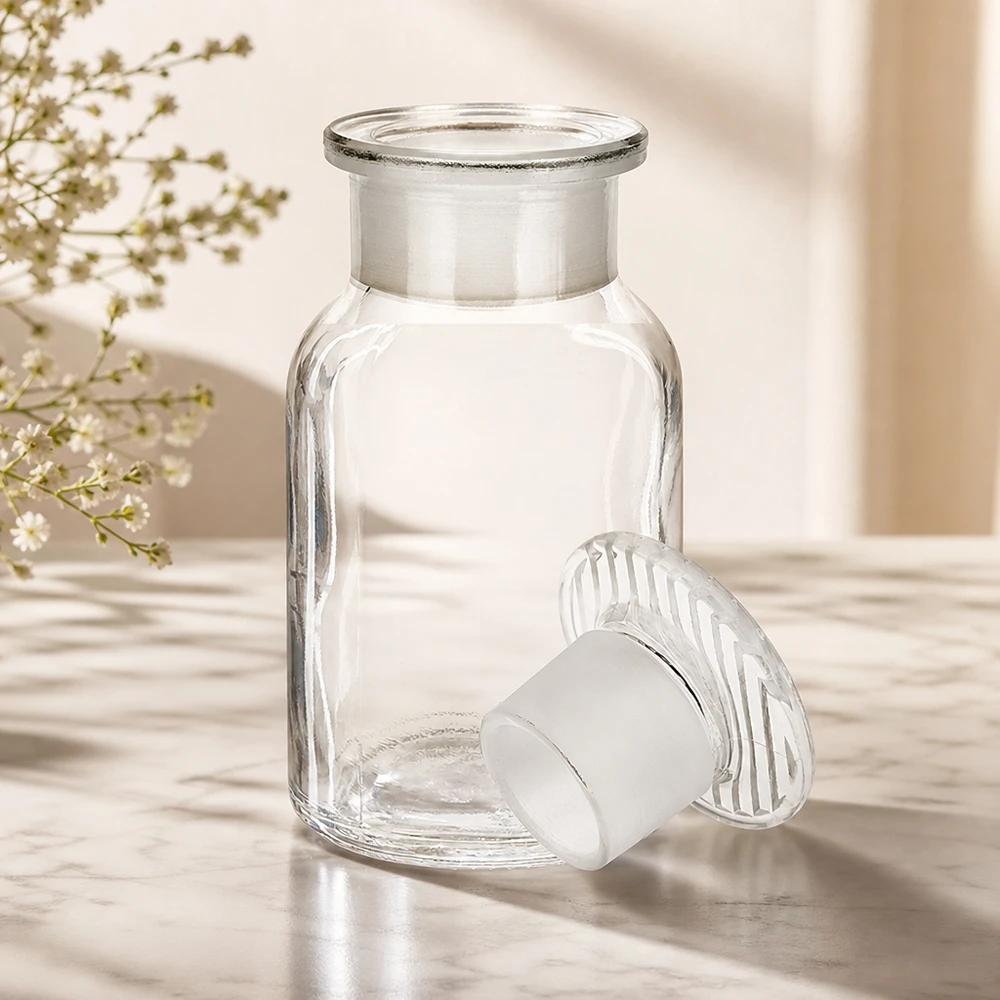 Rundschulterfl. 100ml klar Weithals Glasstopfen Luftdichte Aufbewahrungsflasche 100ml Glas Weithals Rundschulter mit Glasverschluss klar