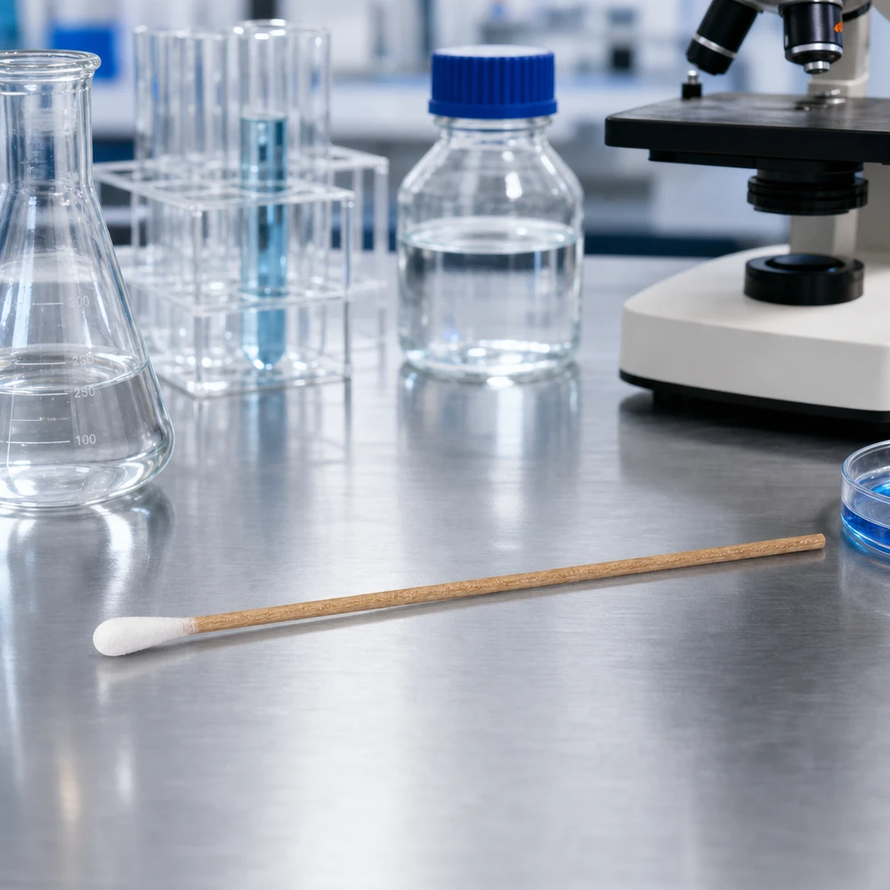 Unsteriles Wattestäbchen aus Holz mit einseitigem Wattekopf für medizinische Laboranwendungen