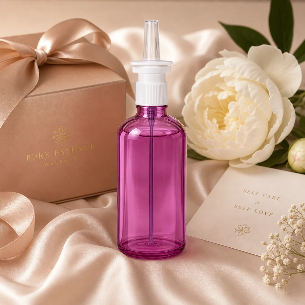 100ml Nasensprayflasche weiß/transparent Standard PurpleLine UT18/100 Kleine handliche Nasensprayflasche 100ml in modernem Lila-Design für unterwegs und zu Hause