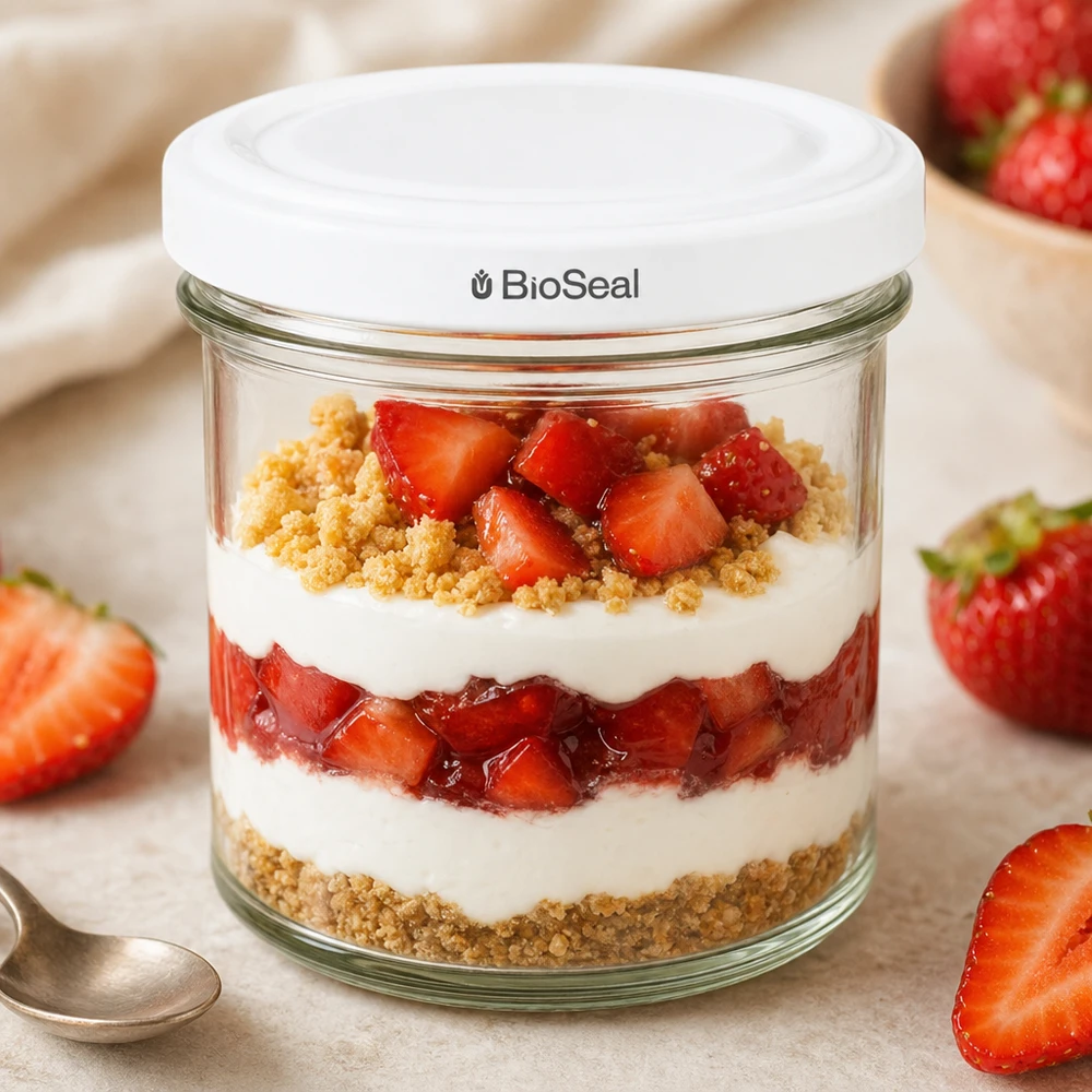 UNiTWIST Sturzglas 125ml Schichtdessert Erdbeeren Joghurt Keksboden TO66 BioSeal Deckel Dessertglas Parfait