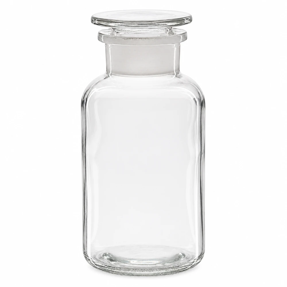 Rundschulterfl. 500ml klar Weithals Glasstopfen Leere 500ml Laborflasche aus klarem Glas mit Weithalsmündung und Glasstopfen