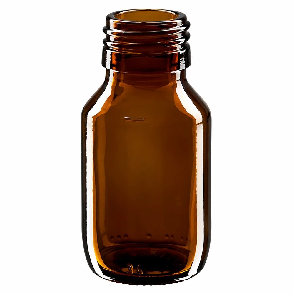 Kleine 50ml Medizinflasche aus braunem Glas PP28 ohne Deckel kompakte Größe für Portionierung
