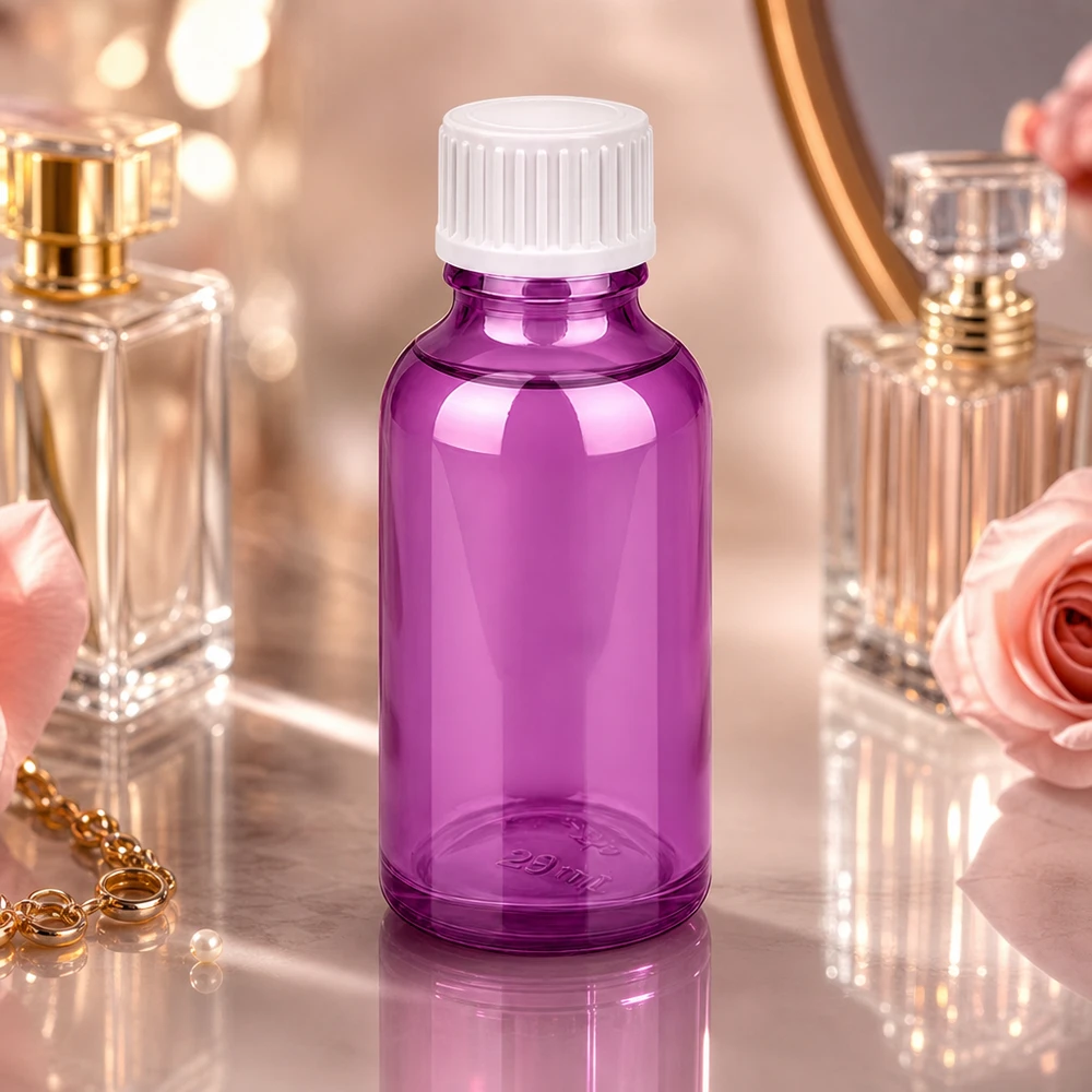 30ml (Globuli)Flasche.. 3mm Giessring weiß Standard PurpleLine. UT18/30 30ml Violett-Glasflasche mit Schraubverschluss - optimaler UV-Schutz für lichtempfindliche Inhalte