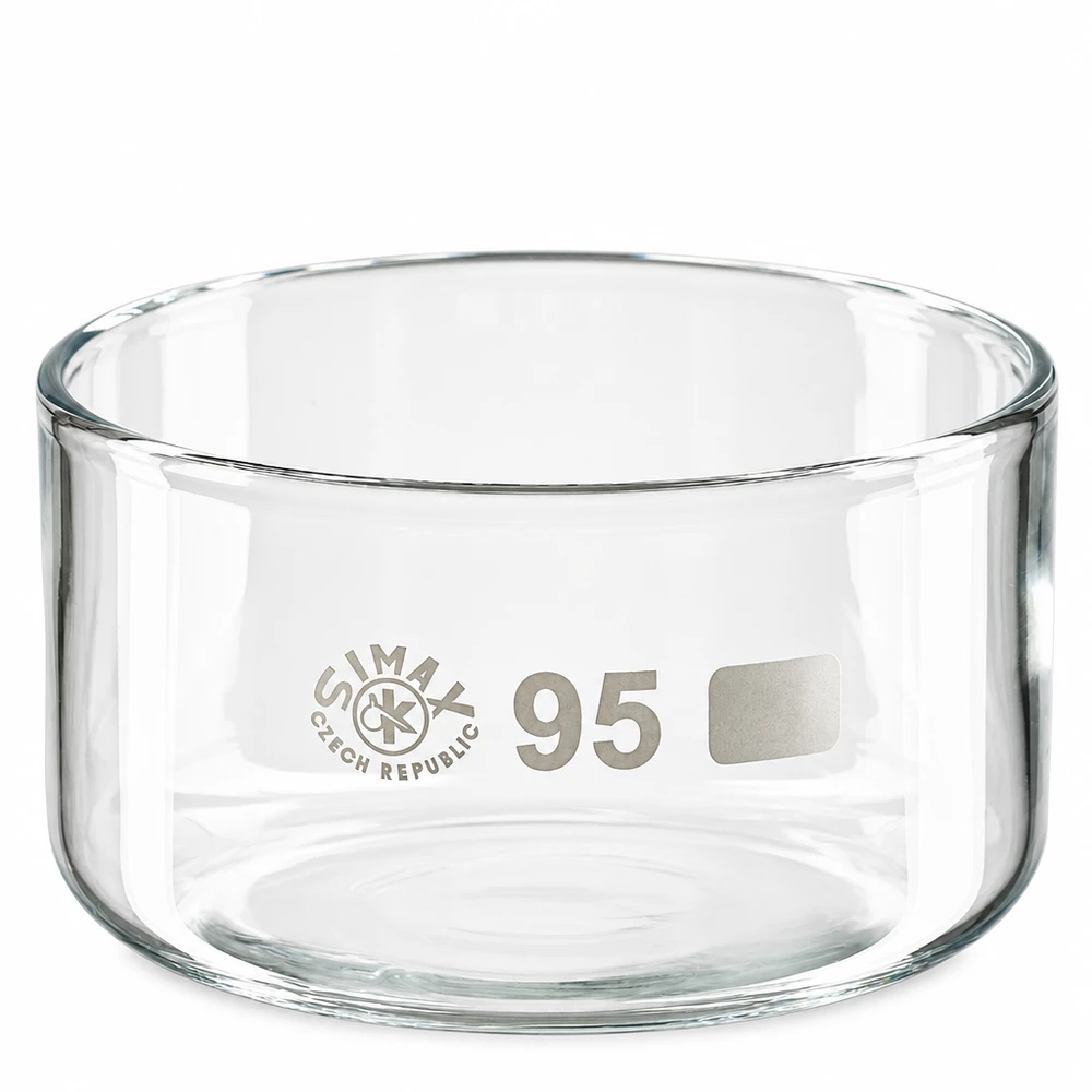 Flache zylindrische Glasschale 300ml Simax Tschechien Labor Kristallisierschale ø95mm klar