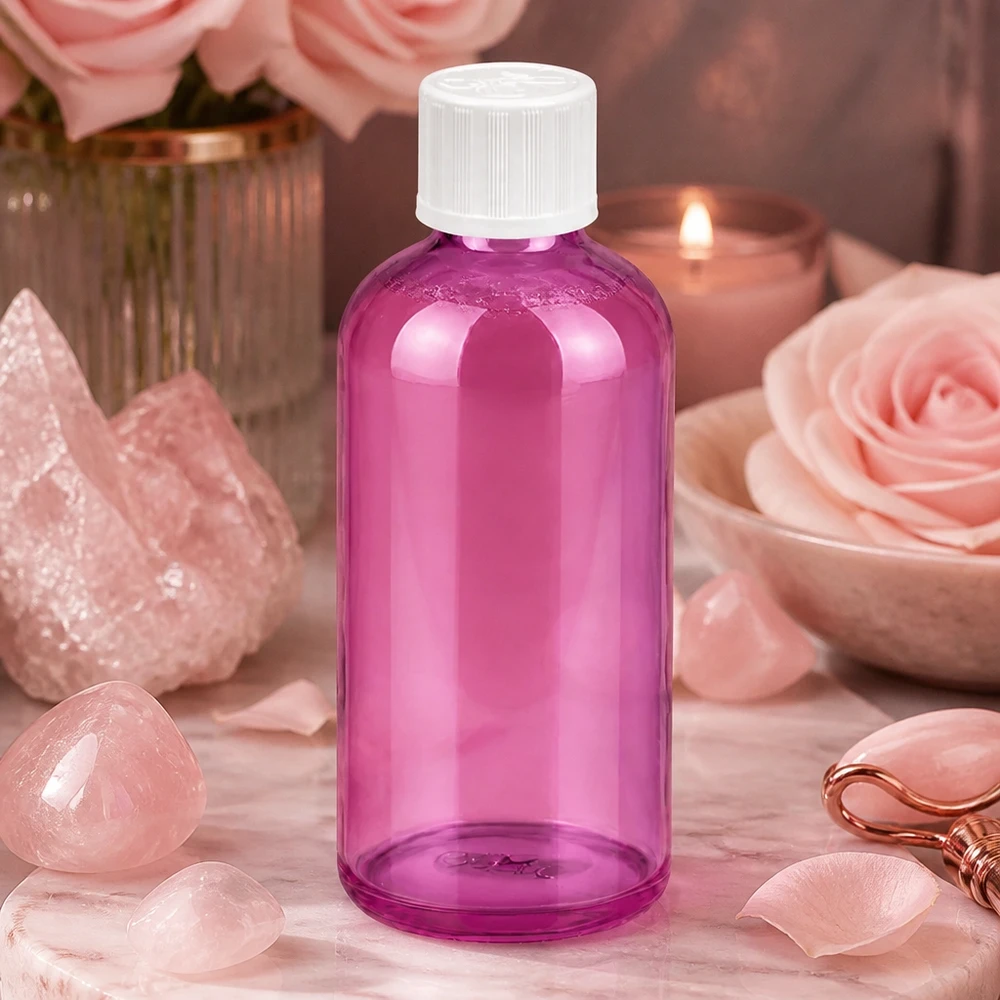 100ml Tropfflasche 1.2mm weiß Standard Kindersicher PurpleLine. UT18/100 Robuste Glasflasche 100ml mit 1,2mm Dosieröffnung in elegantem Purple für DIY-Kosmetik