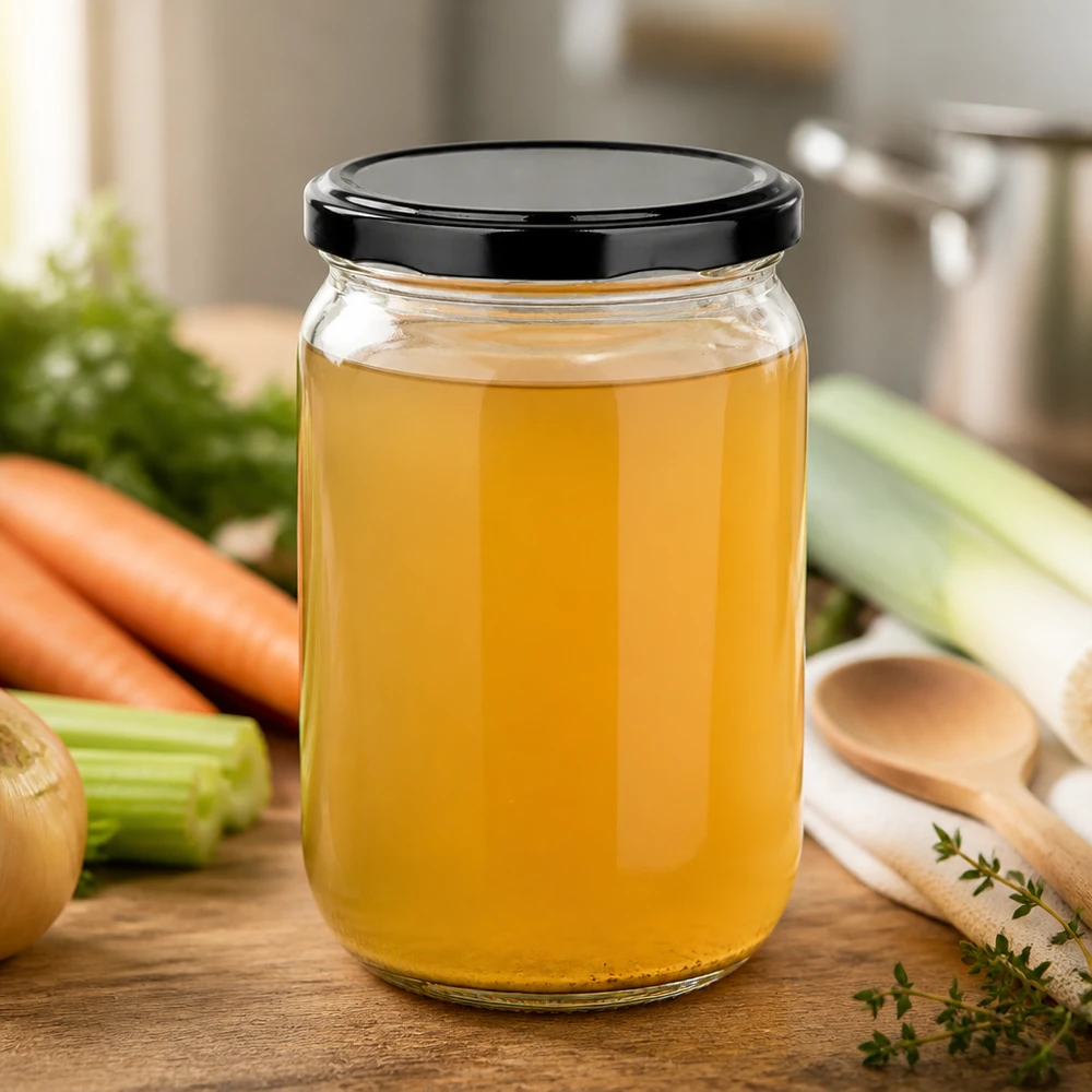 555ml Rundglas BasicSeal schwarzer Schraubdeckel ideal zum Einkochen von Suppen und Brühen