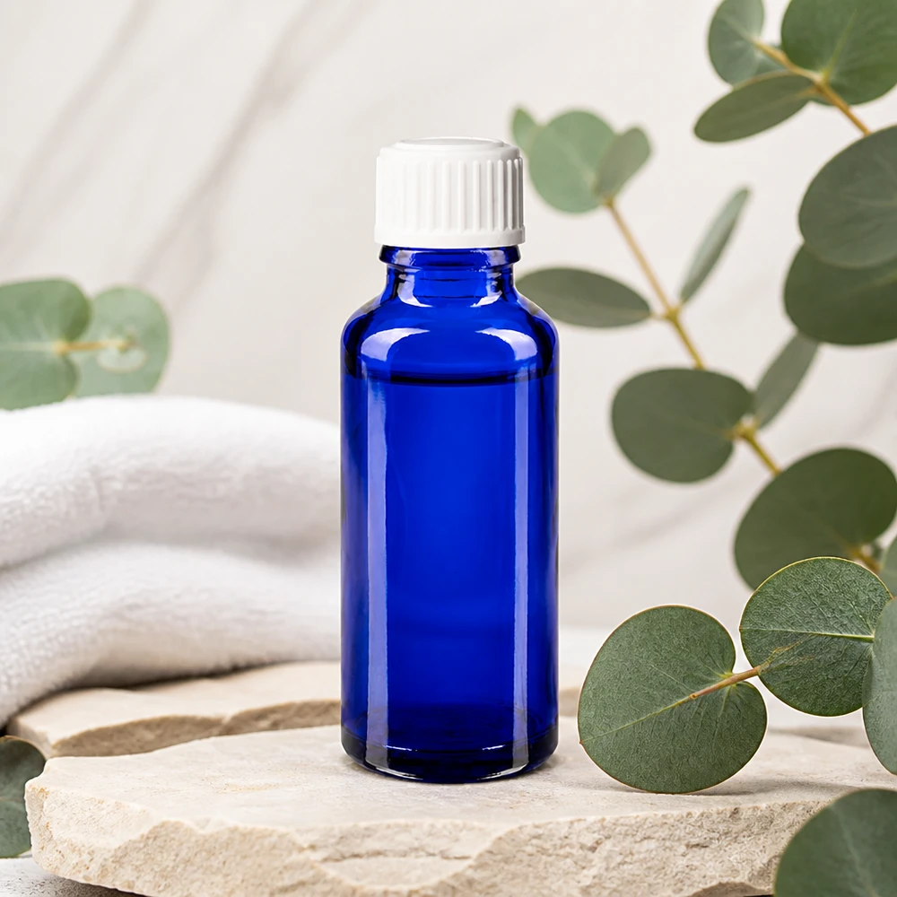 Apothekenflasche blau 30ml Schraubverschluss weiß Standard Kleine blaue Glasflasche 30ml UV-Schutz ideal für Aromatherapie und ätherische Öle