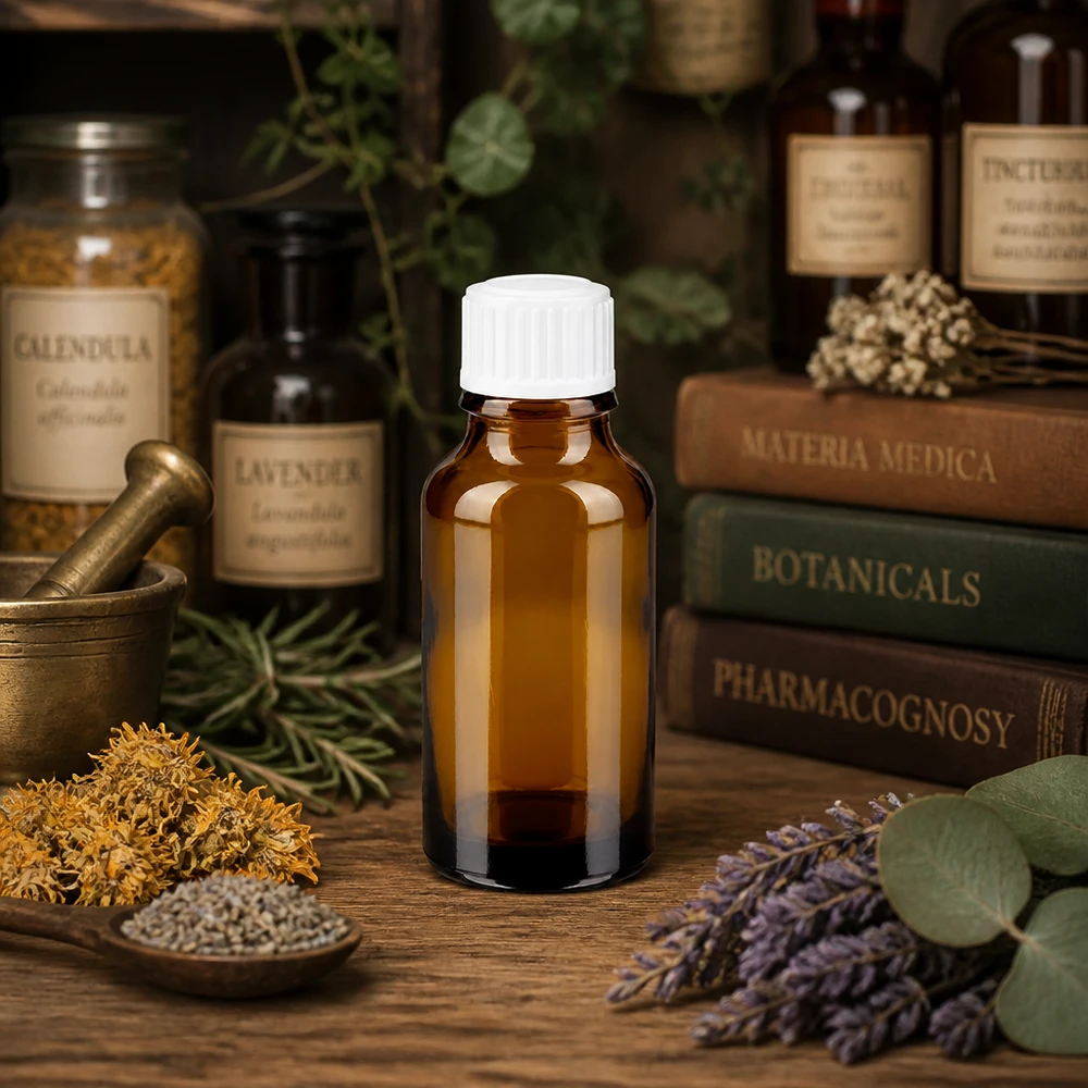 Präzisions-Dosierflasche 20ml Apothekerglas braun mit 0,9mm Tropföffnung und Kindersicherung