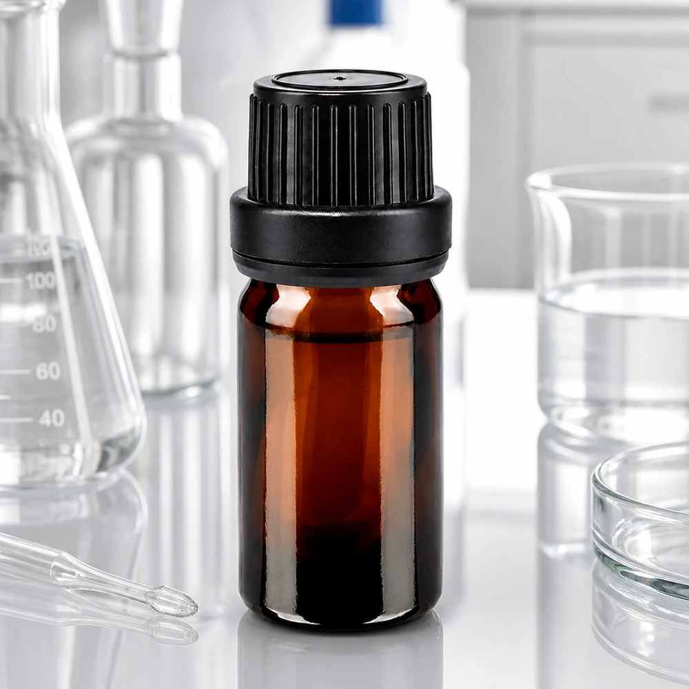 Lichtschutzflasche 5ml Braunglas mit SV OV Verschluss schwarz für Pharmazie