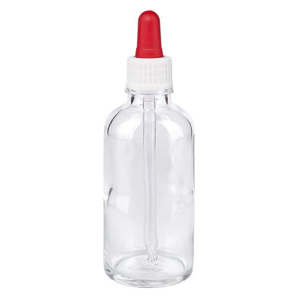 Apothekenflasche klar 50ml Pipette weiß/rot Standard Apothekenflasche klar 50ml Pipette weiß/rot Standard