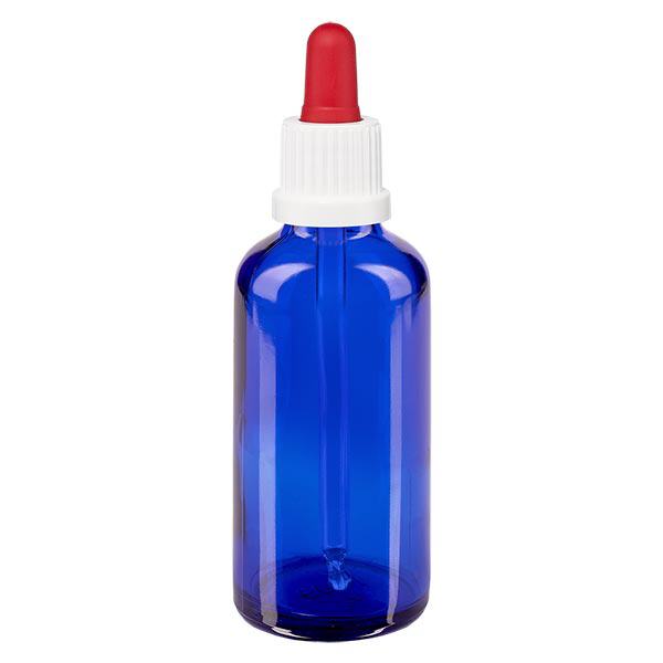 Apothekenflasche blau 50ml Pipette weiß/rot Originalitätsverschluss Apothekenflasche blau 50ml Pipette weiß/rot Originalitätsverschluss