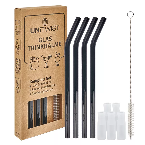 Glas Trinkhalm Set schwarz mit Softtips UNiTWIST Glas Trinkhalm Set schwarz mit Softtips UNiTWIST