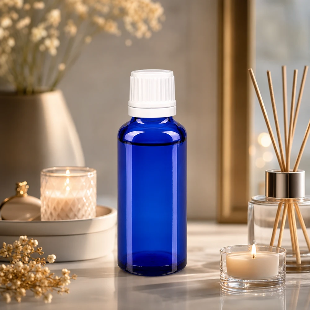 Apothekenflasche blau 30ml Tropfverschluss 1.2mm weiß Originalitätsverschluss Pharmaglas Tropfflasche 30ml in Kobaltblau mit 0,7mm Einsatz für Aromatherapie und Wellness