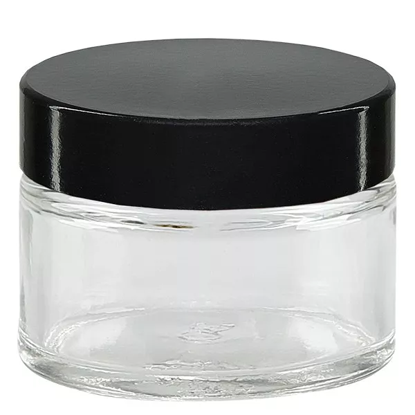 Glastiegel 15ml klar, mit schwarz. Bakelit Deckel