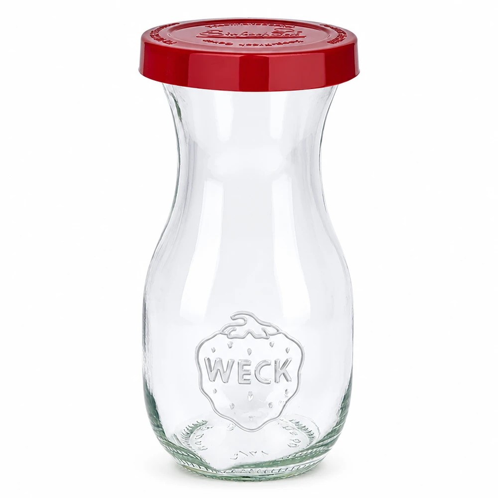 Bauchige WECK Glasflasche 290ml mit rotem Verschluss perfekt für selbstgemachte Säfte