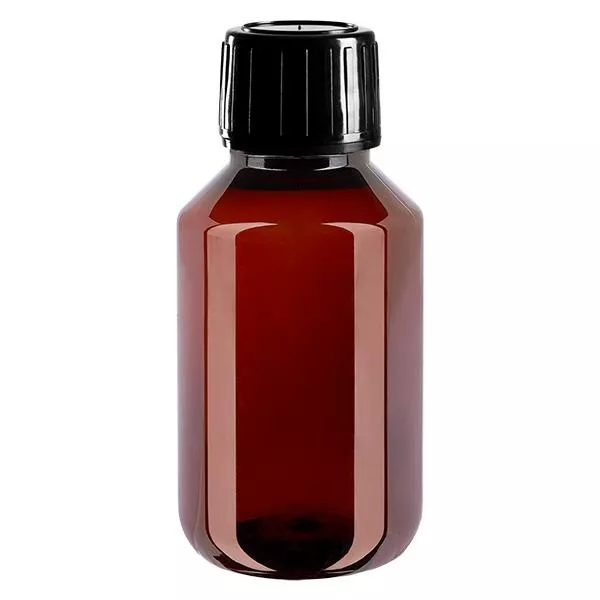 PET Flasche 100ml mit schwarzem Spritzverschluss Originalitätsverschluss