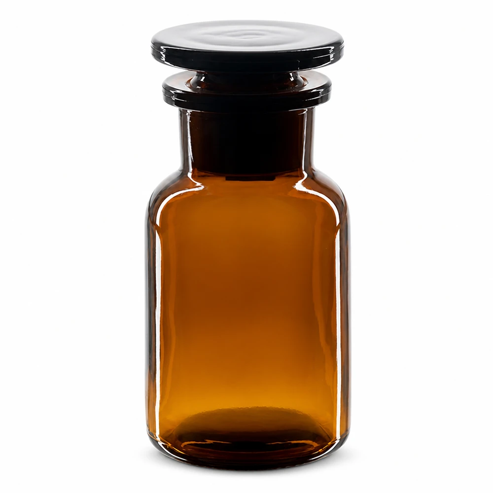 Rundschulterfl. 100ml braun Weithals Glasstopfen Braune Laborflasche 100ml Rundschulter Weithals mit luftdichtem Glasstopfen