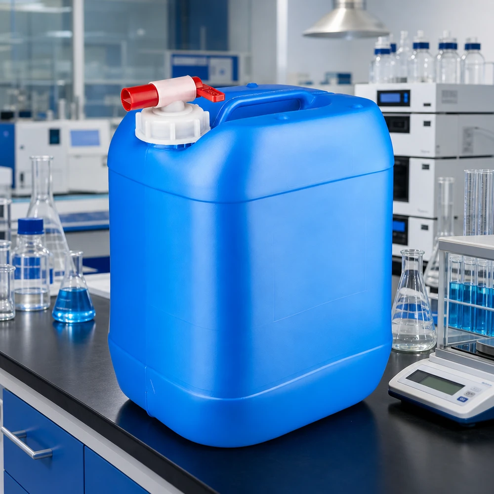 HDPE Kanister 20L Blau mit Zapfhahn zur chemikalienresistenten Flüssigkeitslagerung im Labor
