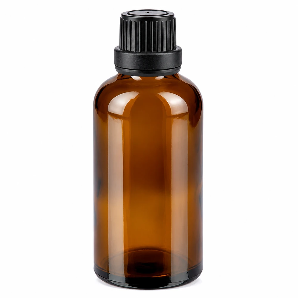 Apothekenflasche braun 50ml Schraubverschluss schwarz Dichteinlage Originalitätsverschluss Braunglas Apothekerflasche 50ml mit kindersicherem OV Verschluss 11mm schwarz