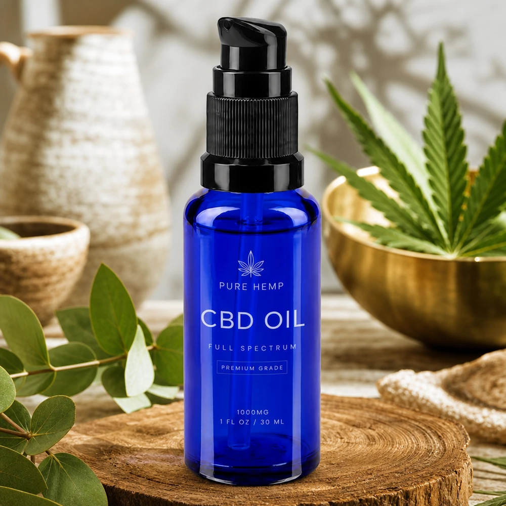 30ml Apothekerglas-Pumpflasche in Kobaltblau mit schwarzem Dosierkopf für CBD-Öl