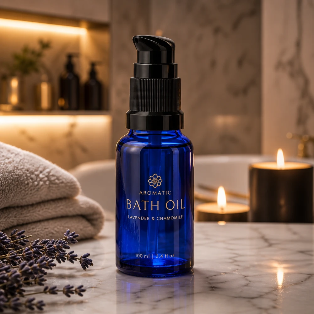 Apothekenflasche blau 10ml PumpVerschluss schwarz Standard Kompakte Kobaltblaue Glasflasche 10ml mit Pumpverschluss für Badeöl und Aromatherapie