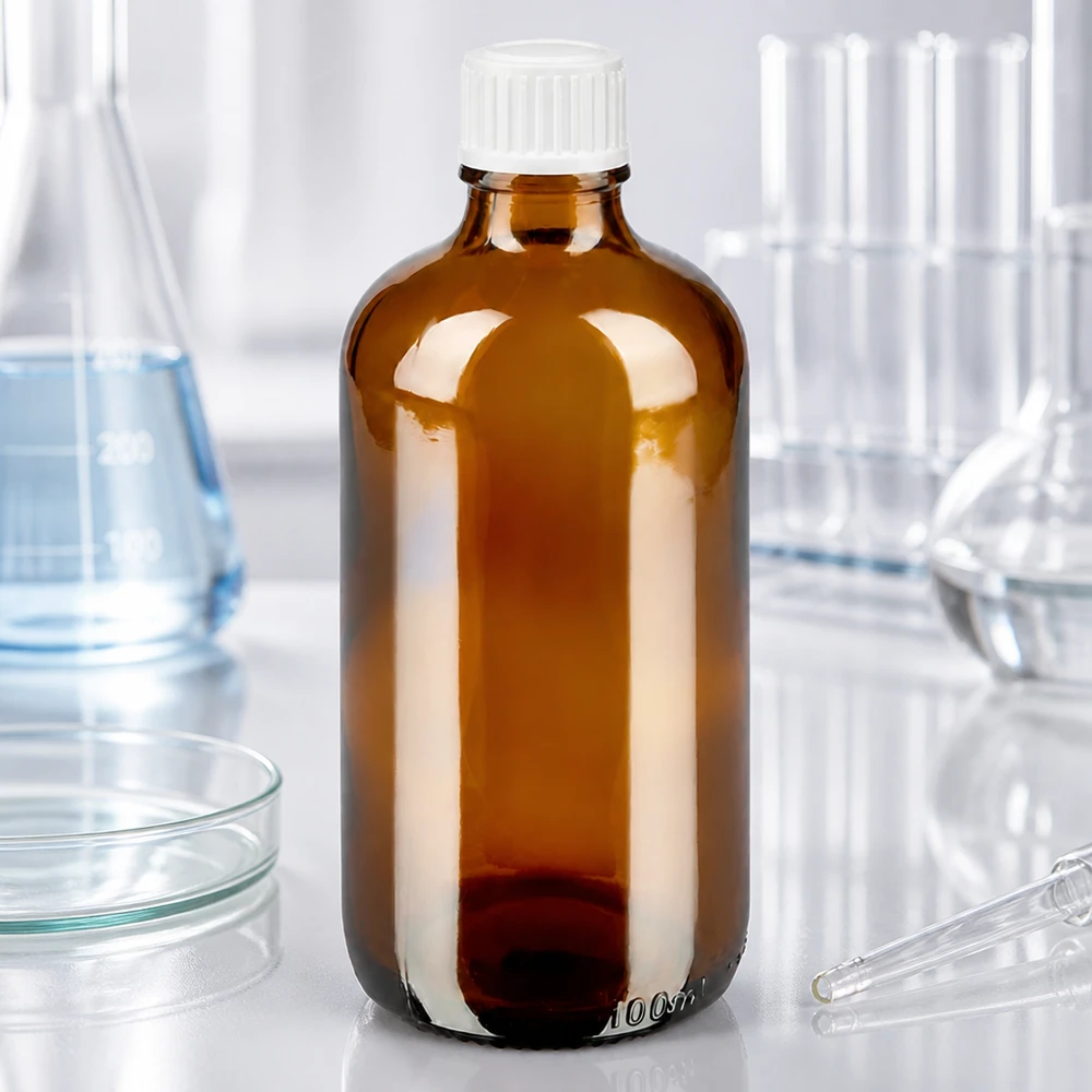 Apothekenflasche braun 100ml Tropfverschluss weiß 0.8mm Standard 100ml Medizinflasche aus UV-Schutz Braunglas mit weißem Dosierverschluss für Laboranwendungen