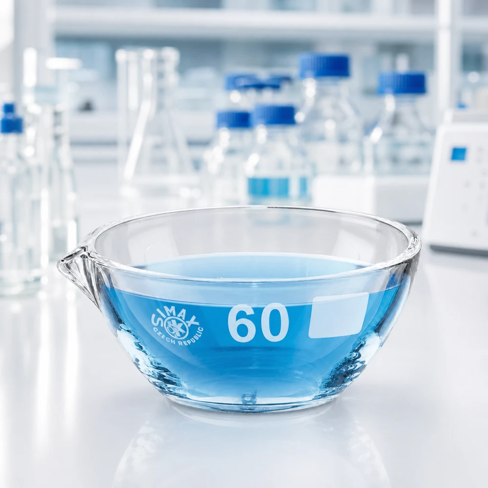 Schlanke Borosilikat Abdampfschale 45ml ø60mm mit praktischem Ausguss für Mikrochemie