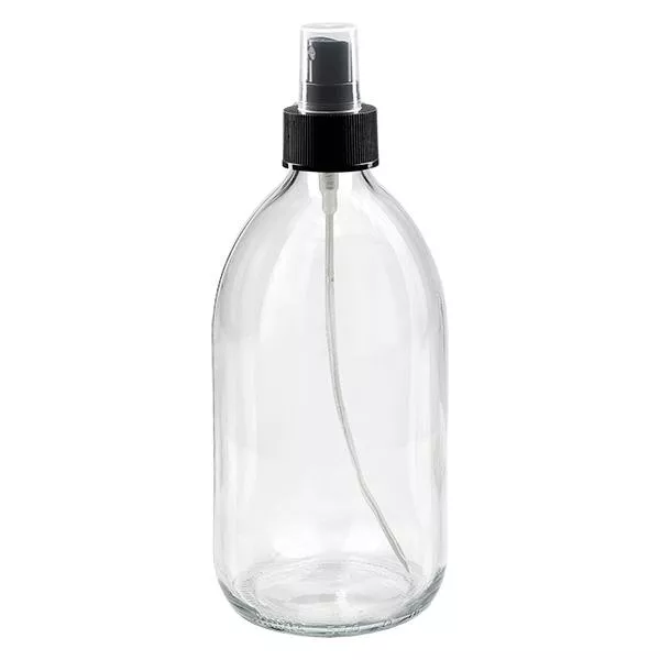 500ml Medizinflasche klar, Pumpzerstäuber schwarz ApoGlas 500ml Medizinflasche klar, Pumpzerstäuber schwarz ApoGlas