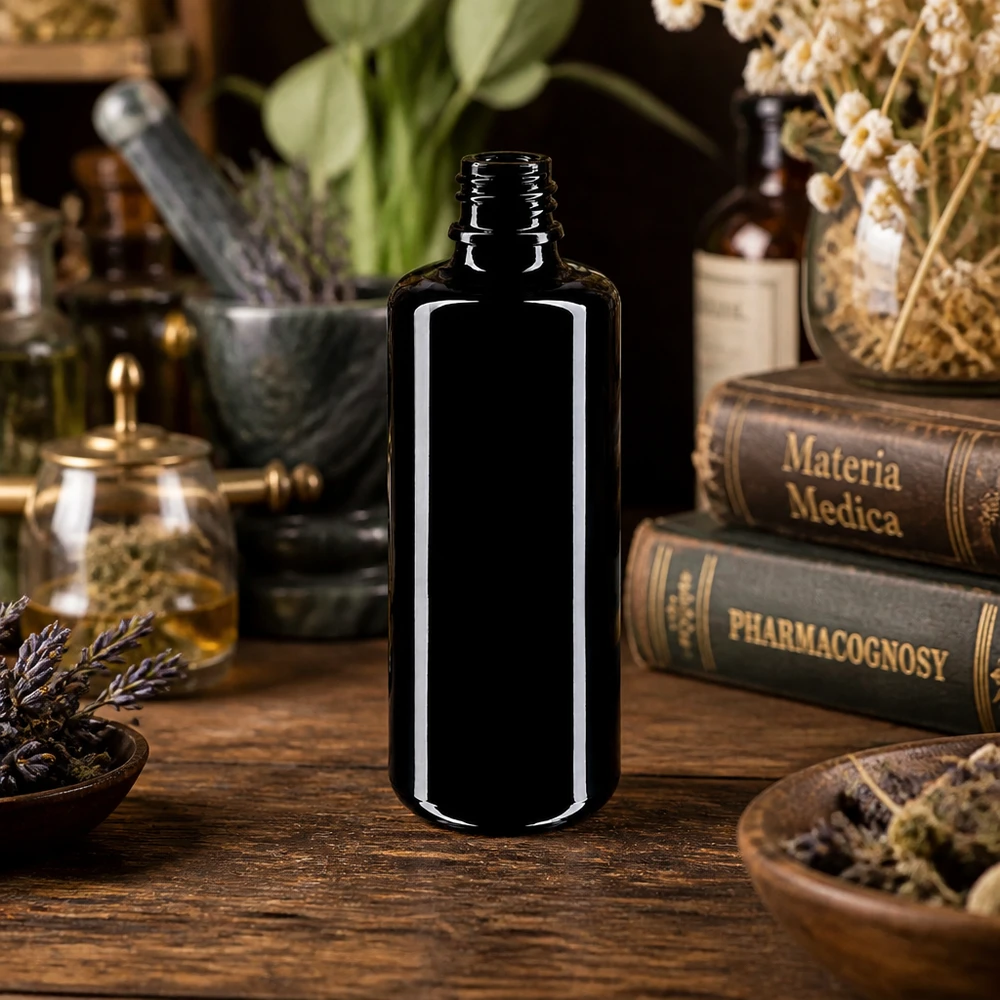 Violettglas Flasche 100ml DIN 18 (Mironglas) Kompakte 100ml Miron Glasflasche Orion mit schlanker Form für einfache Handhabung und Lagerung